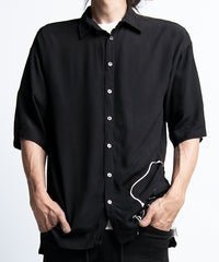 2401-SH09 Splash Crepe Rayon Slim Shirt Black
