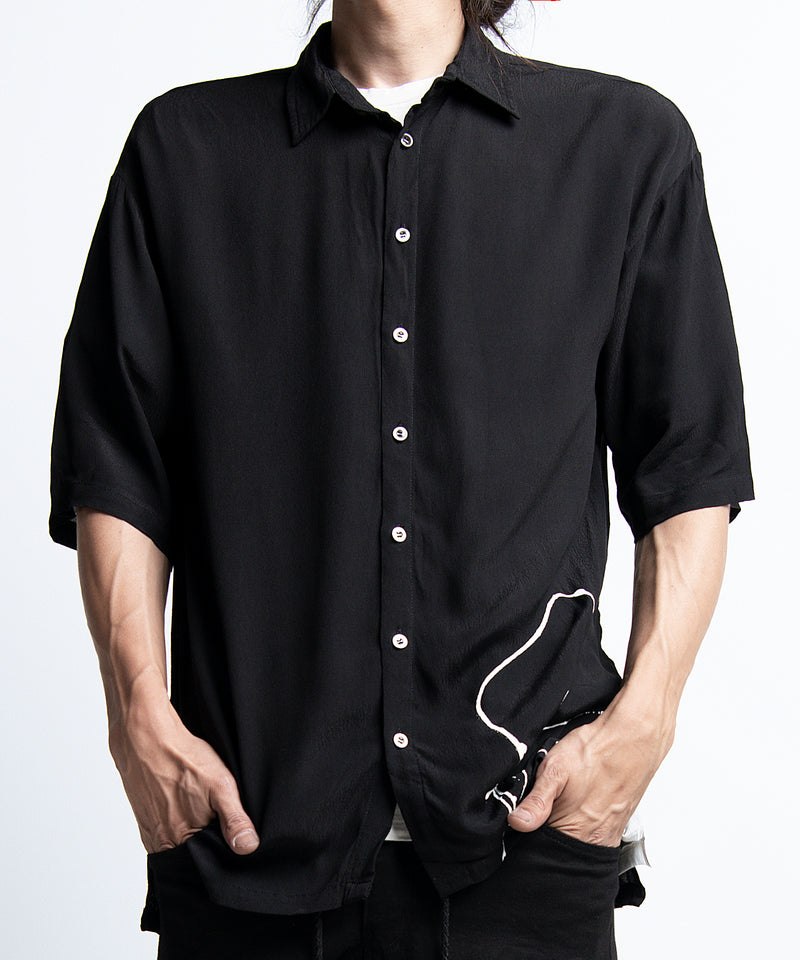 2401-SH09 Splash Crepe Rayon Slim Shirt Black