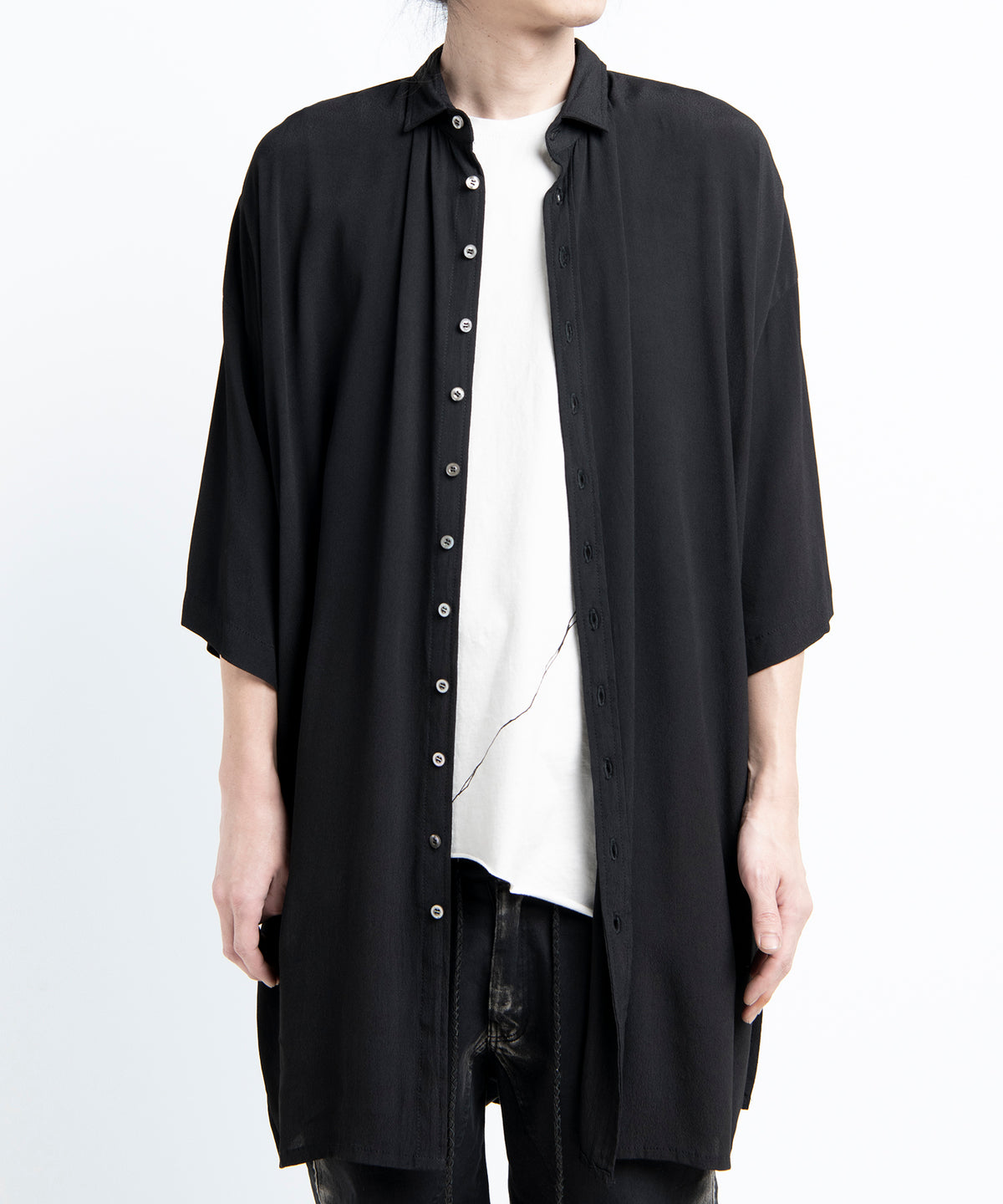 2501-SH02 Crepe Rayon Lazy Shirt 05 Black