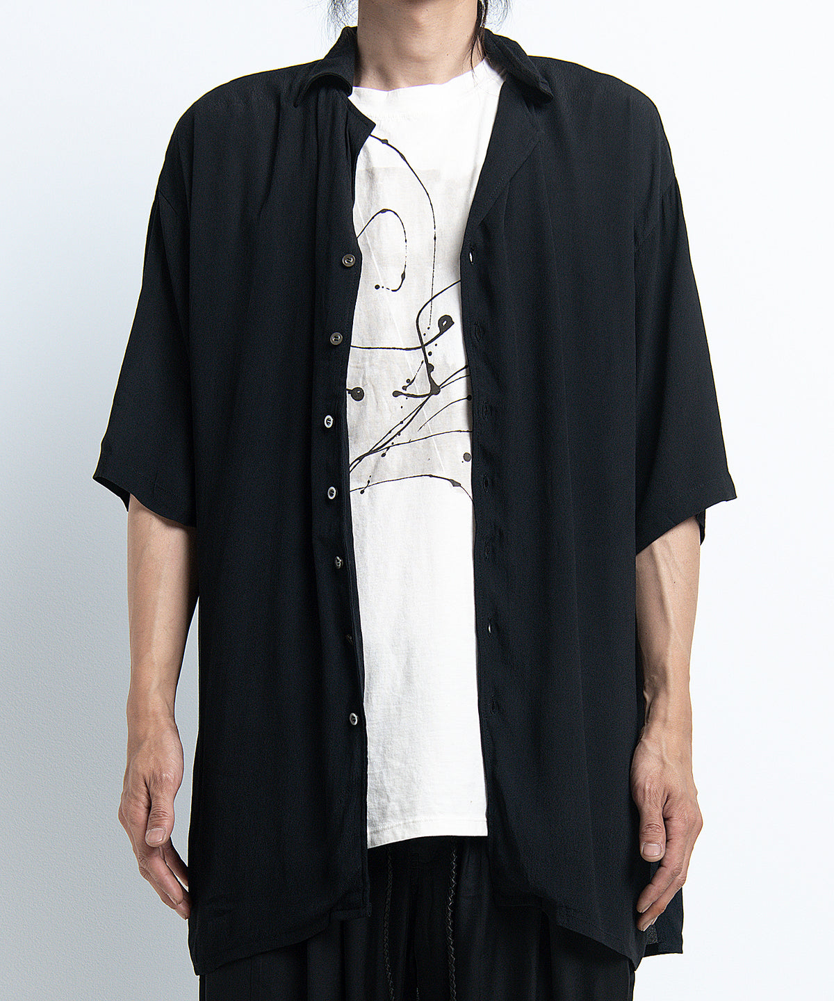 2401-SH03 Splash Crepe Rayon Lazy Shirt Black