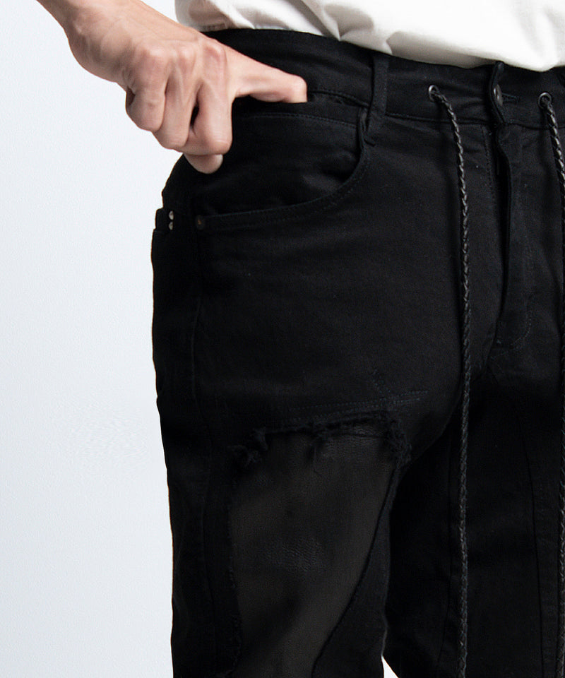 2401-PT02 Double Zip Stretch Twill Pants 02 Black