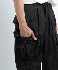 2401-PT05 Black Metal Parachute Pants 02 Black
