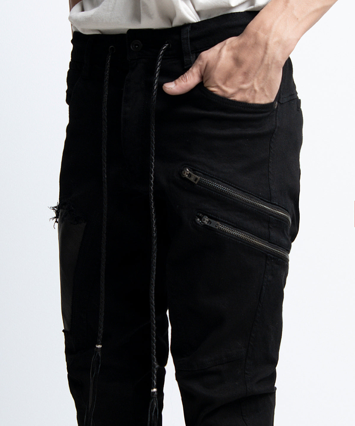 2401-PT02 Double Zip Stretch Twill Pants 02 Black