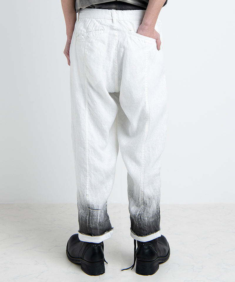 2501-PT04 Linen Layered Tuck Pants White