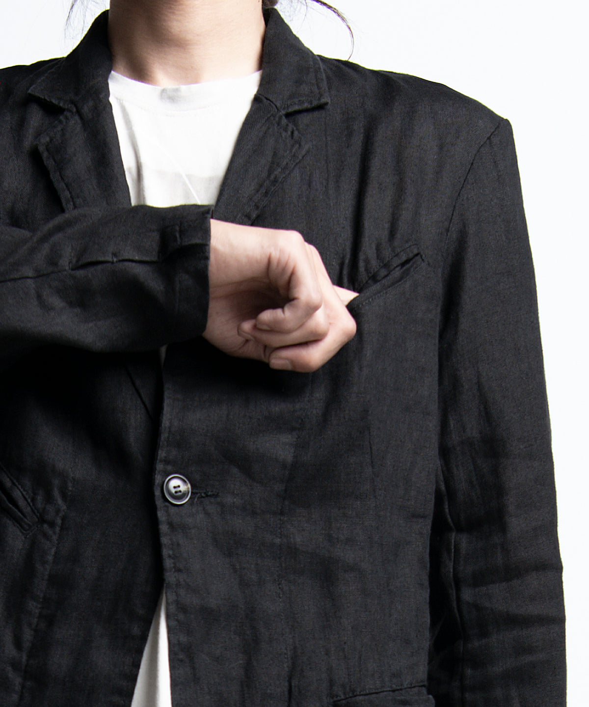 2401-JK03 Linen Tailored Jacket 05 Black