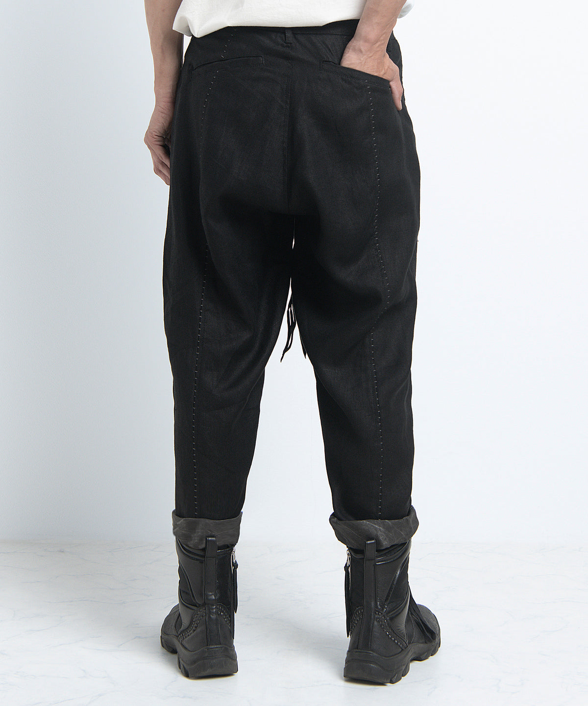 2401-PT03 Linen Layered Pants 05 Black