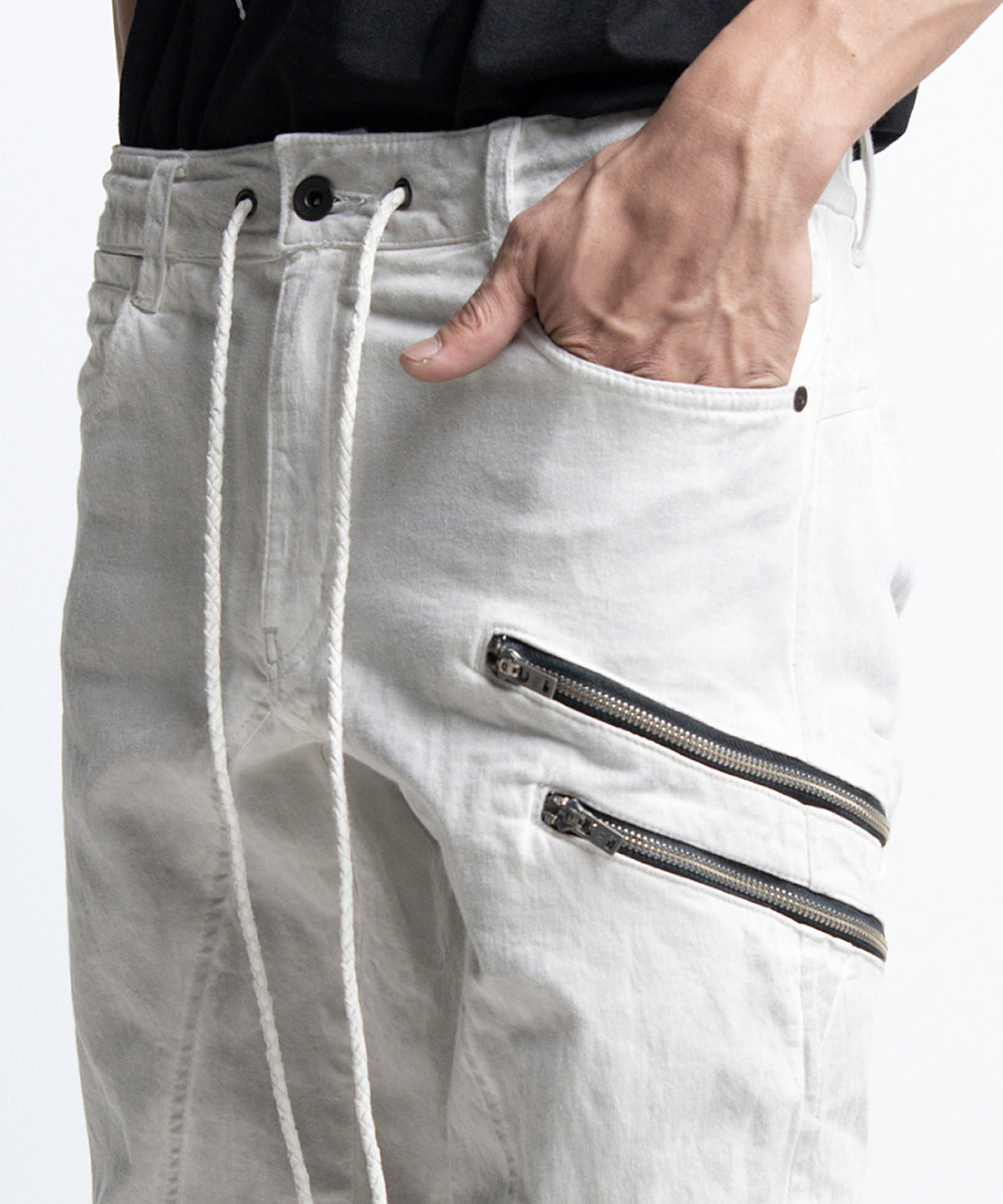 2401-PT01 Double Zip Stretch Twill Pants 01 Dirty White