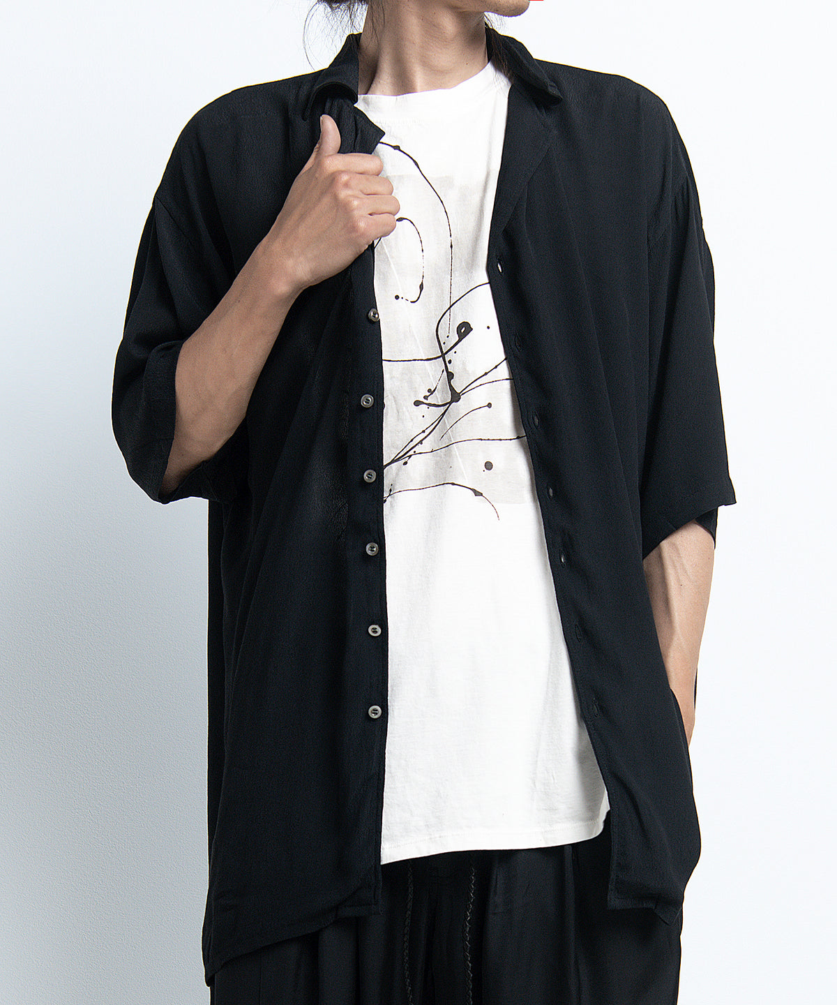2401-SH03 Splash Crepe Rayon Lazy Shirt Black