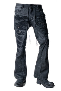 2502-PT19 Coating Crush Stretch Twill Flare Pants / STD_Black