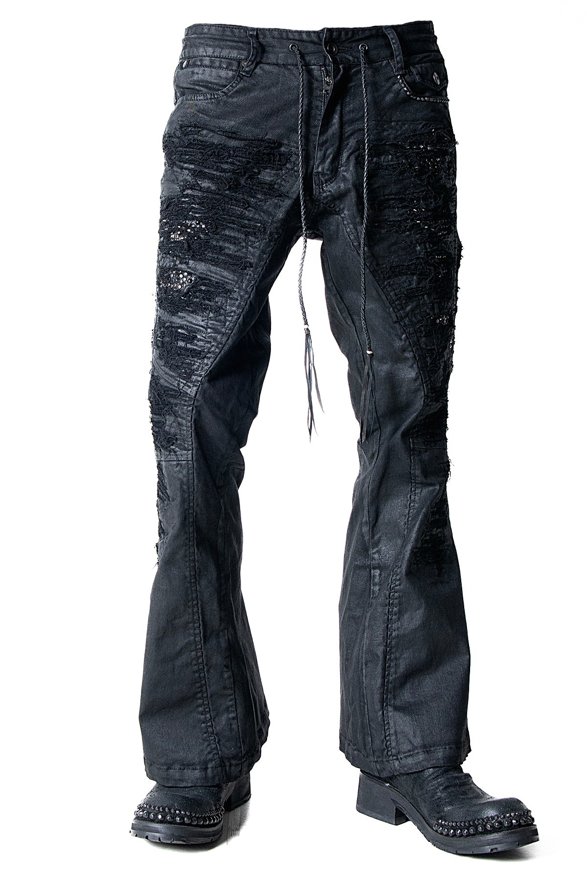 2502-PT19 Coating Crush Stretch Twill Flare Pants / STD_Black