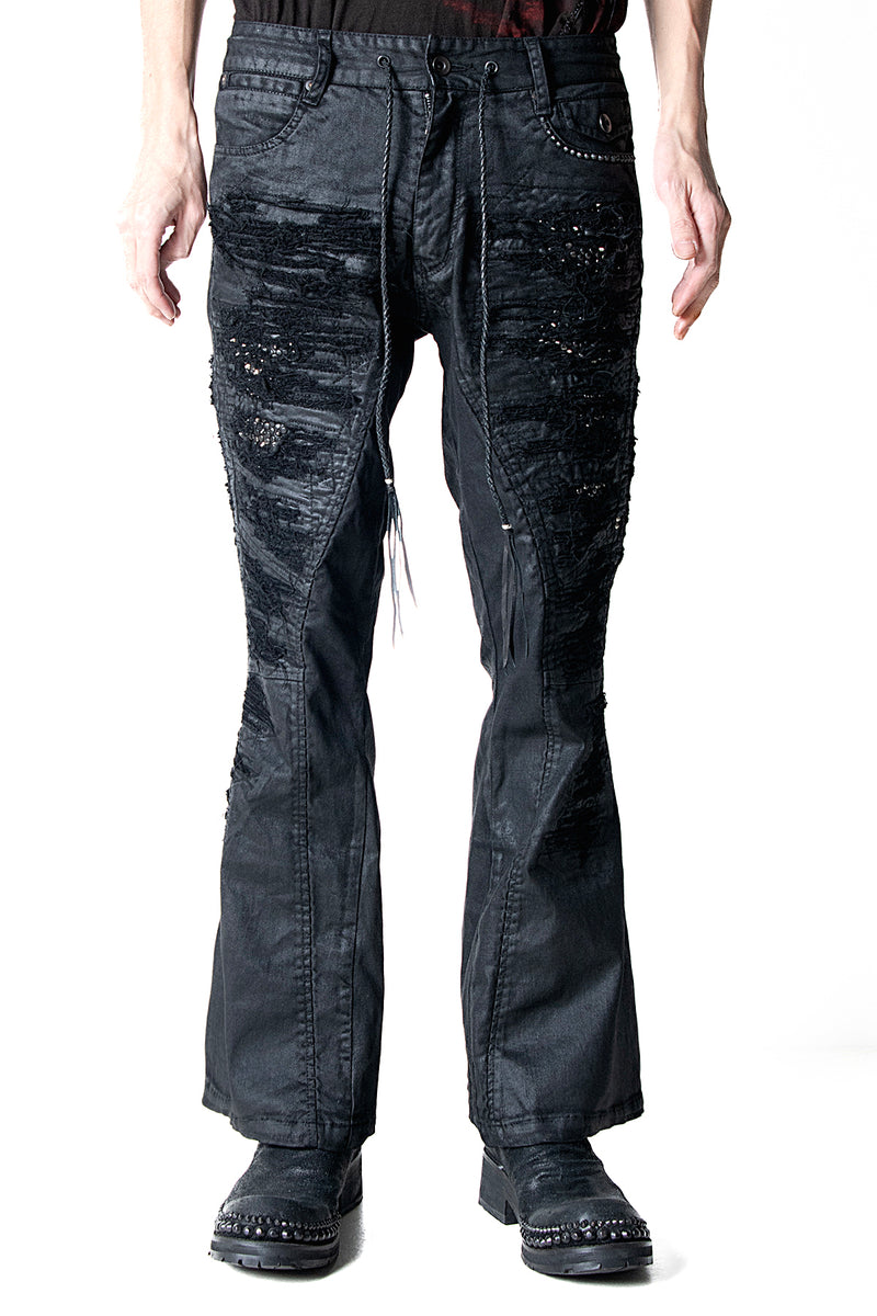 2502-PT19 Coating Crush Stretch Twill Flare Pants / STD_Black