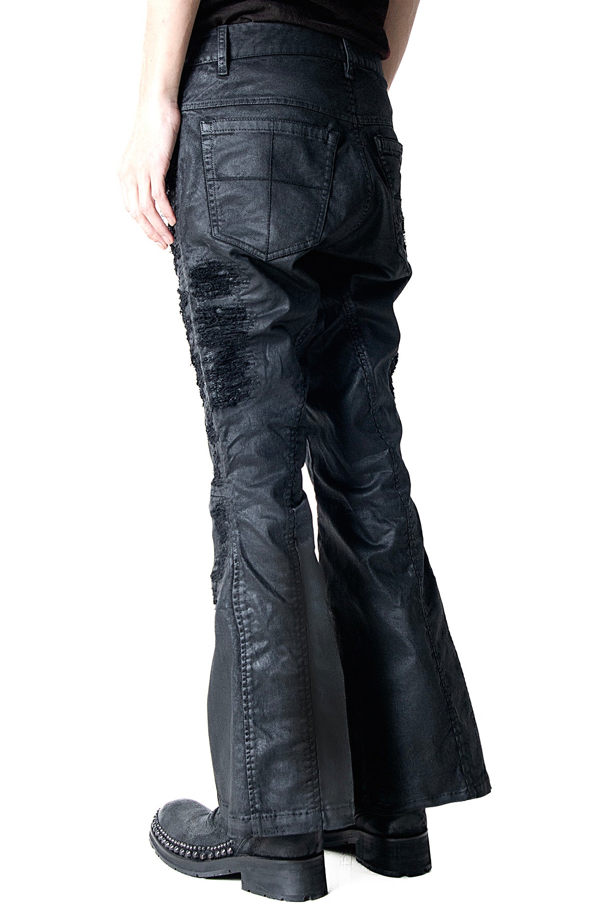 2502-PT19 Coating Crush Stretch Twill Flare Pants / STD_Black