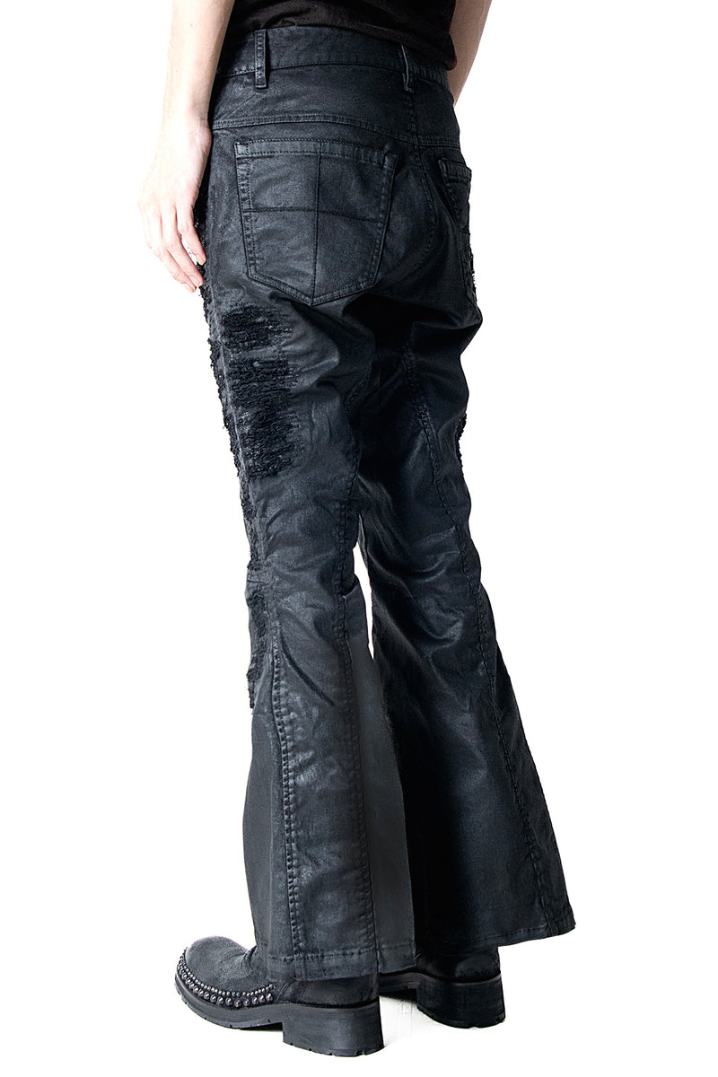 2502-PT19 Coating Crush Stretch Twill Flare Pants / STD_Black