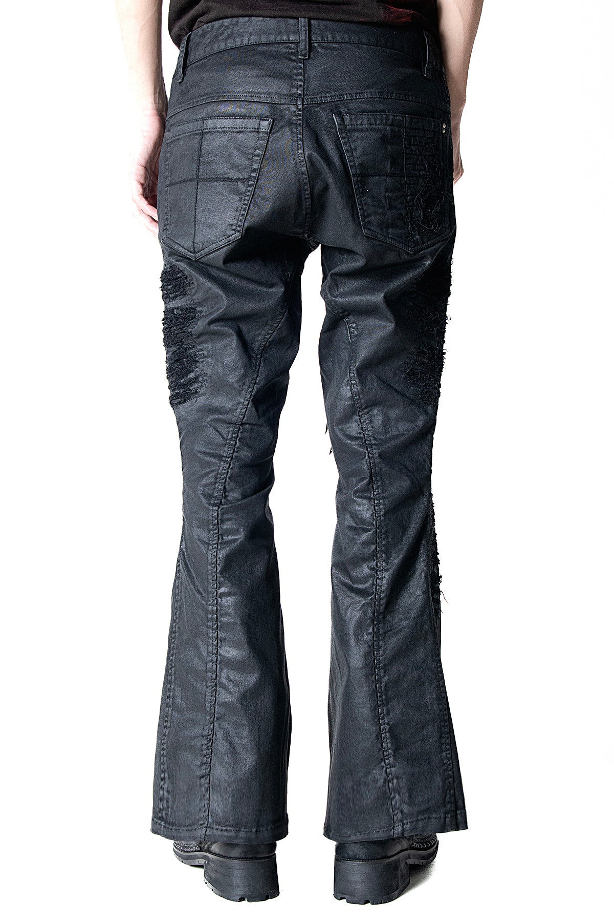 2502-PT19 Coating Crush Stretch Twill Flare Pants / STD_Black