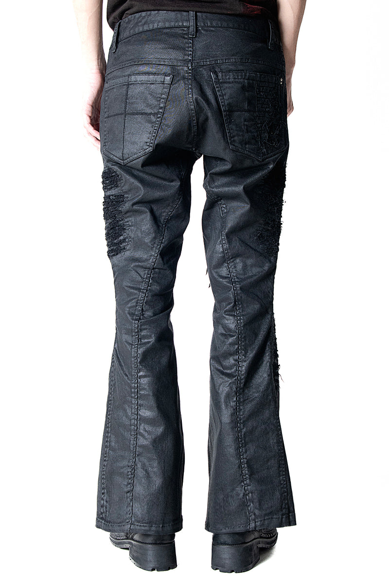 2502-PT19 Coating Crush Stretch Twill Flare Pants / STD_Black