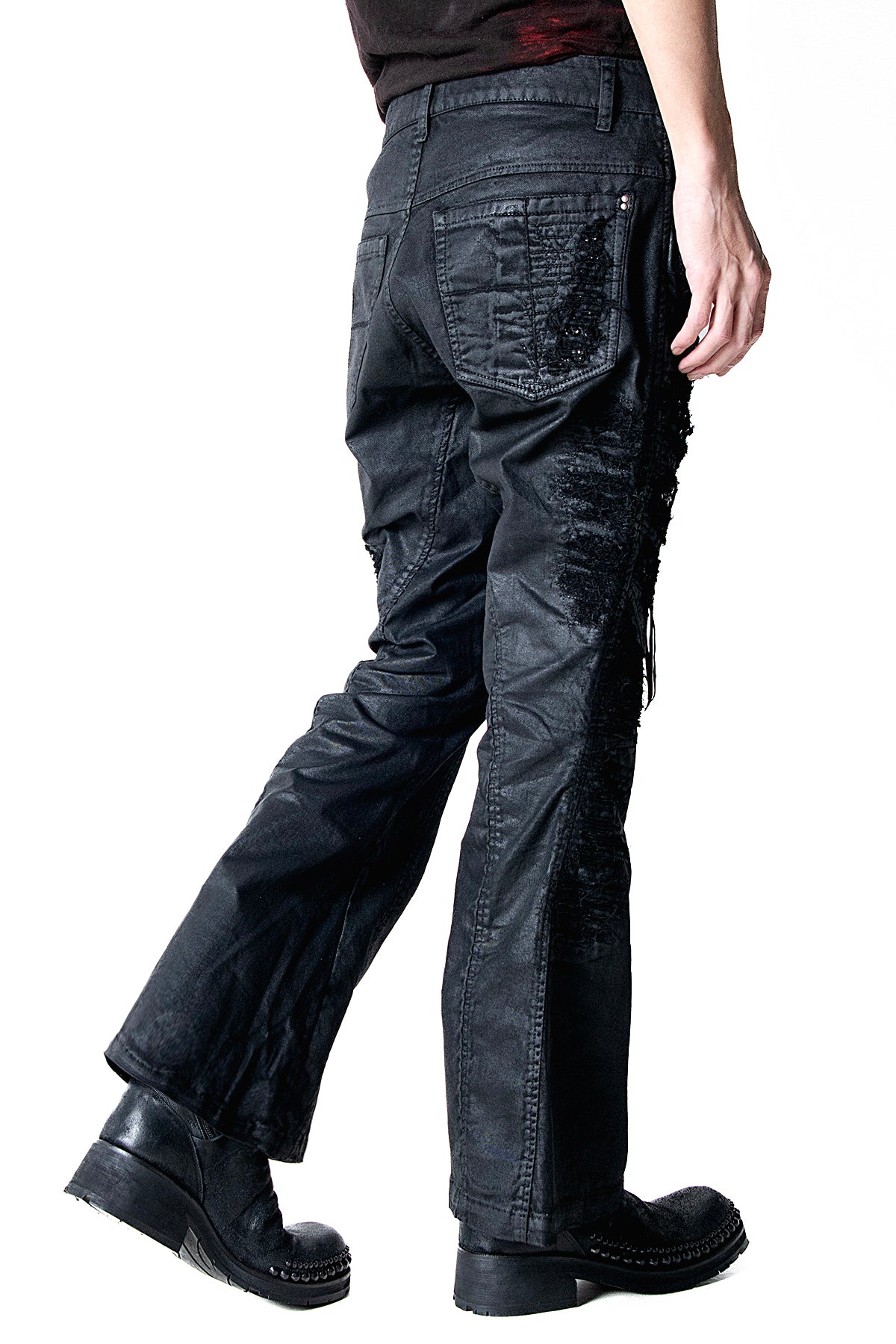 2502-PT19 Coating Crush Stretch Twill Flare Pants / STD_Black