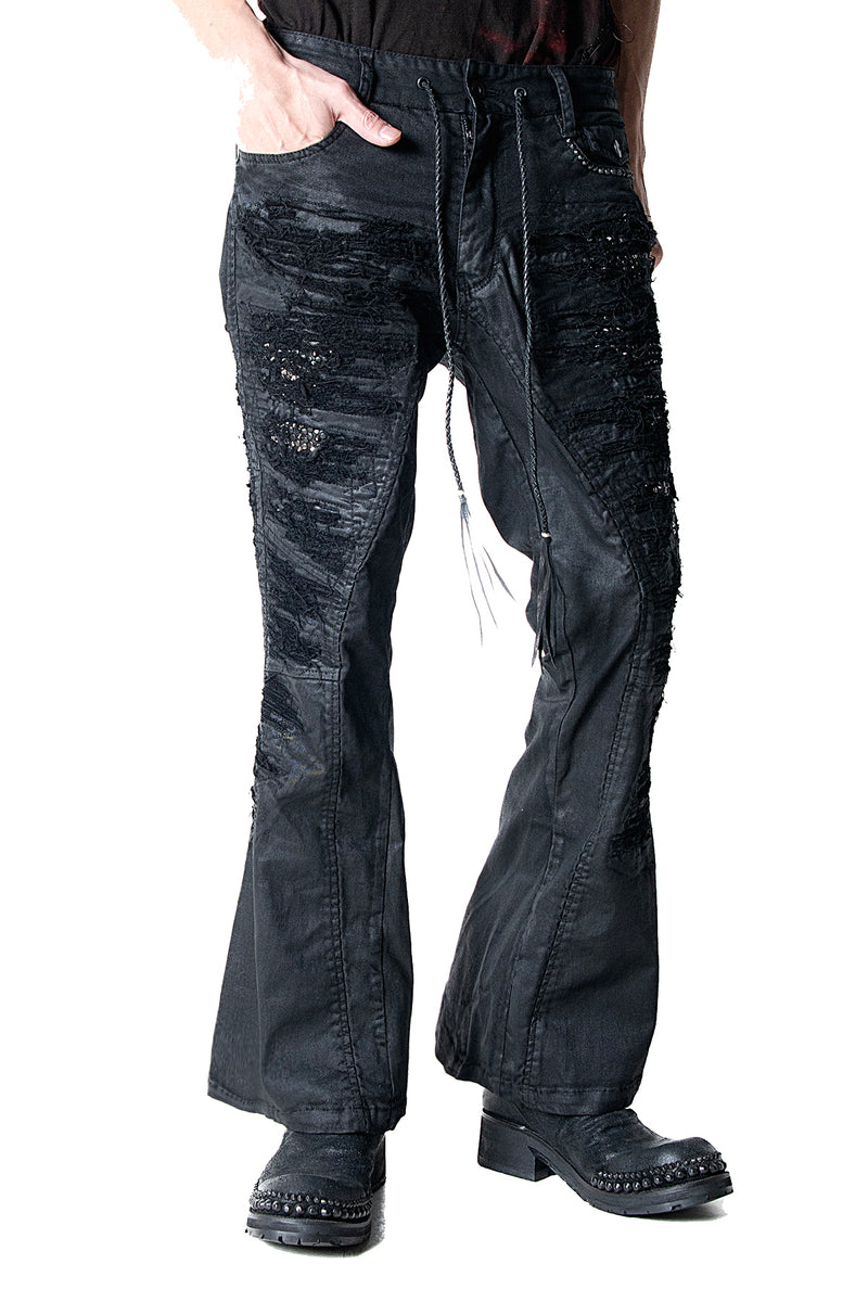 2502-PT19 Coating Crush Stretch Twill Flare Pants / STD_Black