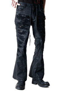 2502-PT19 Coating Crush Stretch Twill Flare Pants / STD_Black