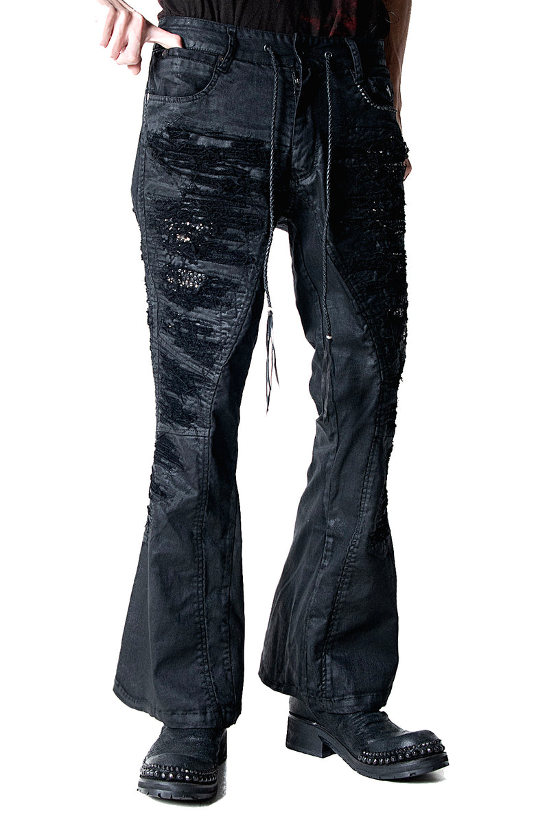 2502-PT19 Coating Crush Stretch Twill Flare Pants / STD_Black