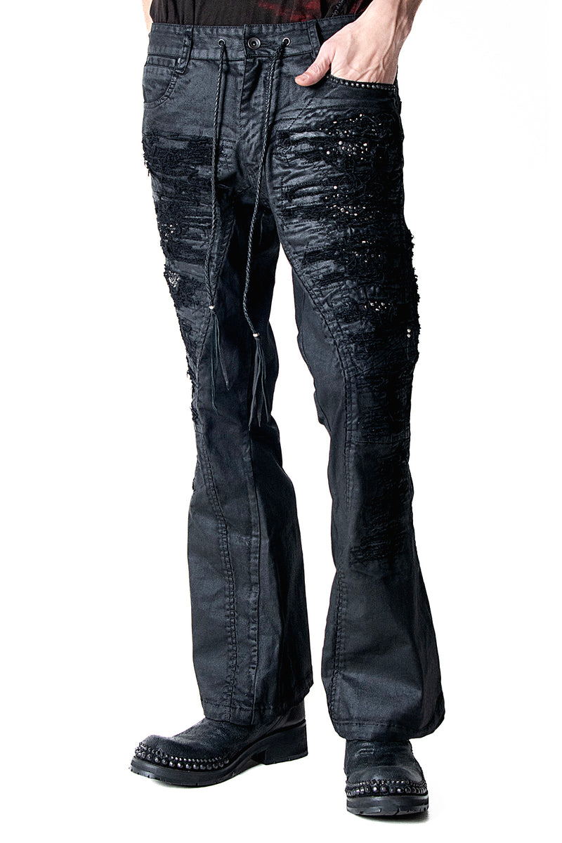 2502-PT19 Coating Crush Stretch Twill Flare Pants / STD_Black