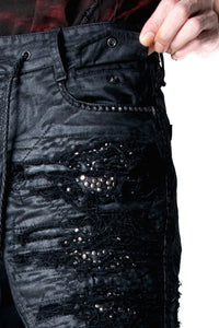 2502-PT19 Coating Crush Stretch Twill Flare Pants / STD_Black