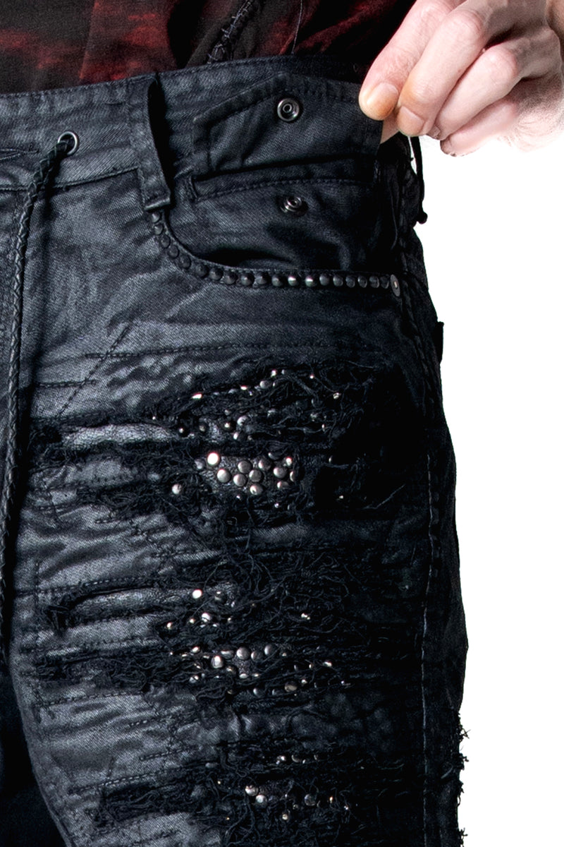 2502-PT19 Coating Crush Stretch Twill Flare Pants / STD_Black