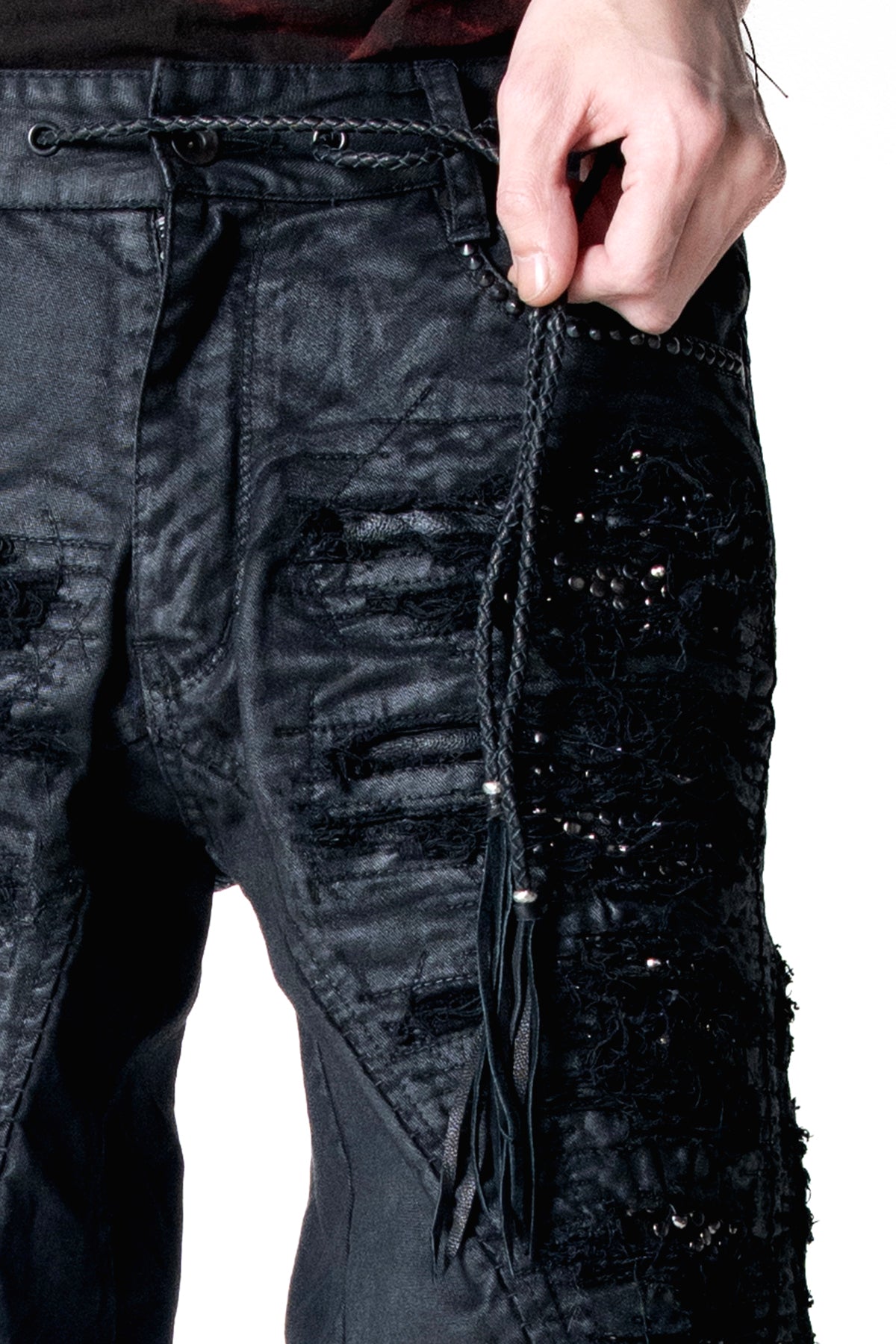 2502-PT19 Coating Crush Stretch Twill Flare Pants / STD_Black