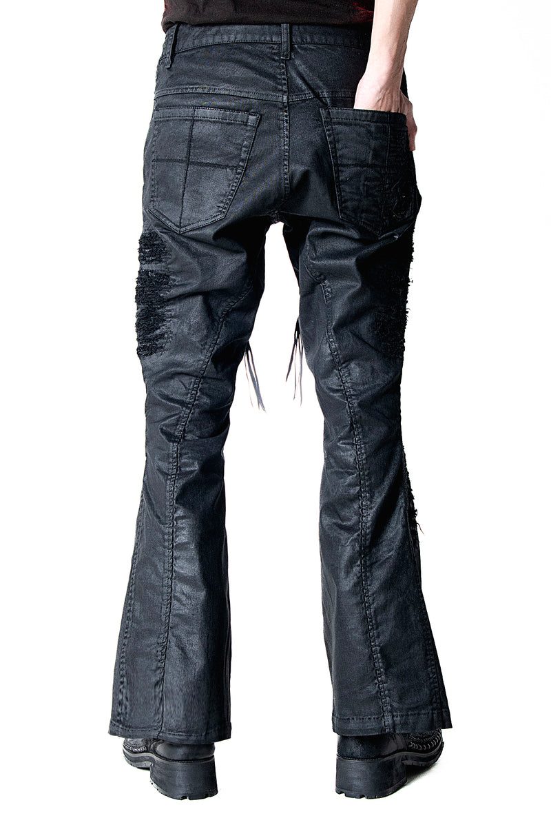 2502-PT19 Coating Crush Stretch Twill Flare Pants / STD_Black