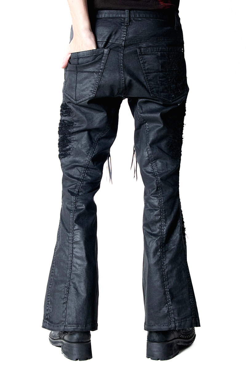 2502-PT19 Coating Crush Stretch Twill Flare Pants / STD_Black