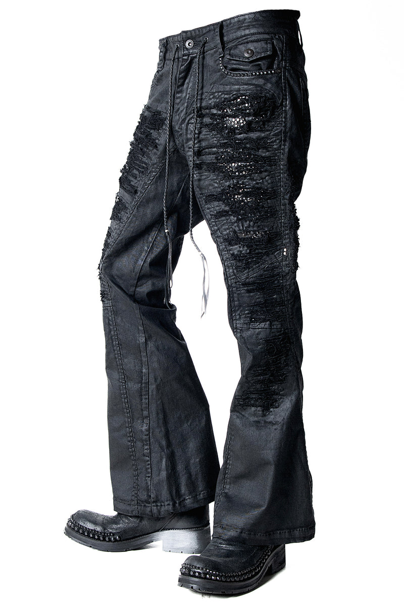 2502-PT19 Coating Crush Stretch Twill Flare Pants / STD_Black