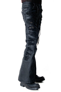 2502-PT19 Coating Crush Stretch Twill Flare Pants / STD_Black