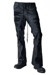 2502-PT18 Coating Double Zip Stretch Flare Pants