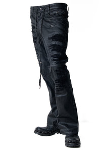 2502-PT18 Coating Double Zip Stretch Flare Pants