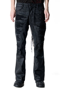 2502-PT18 Coating Double Zip Stretch Flare Pants
