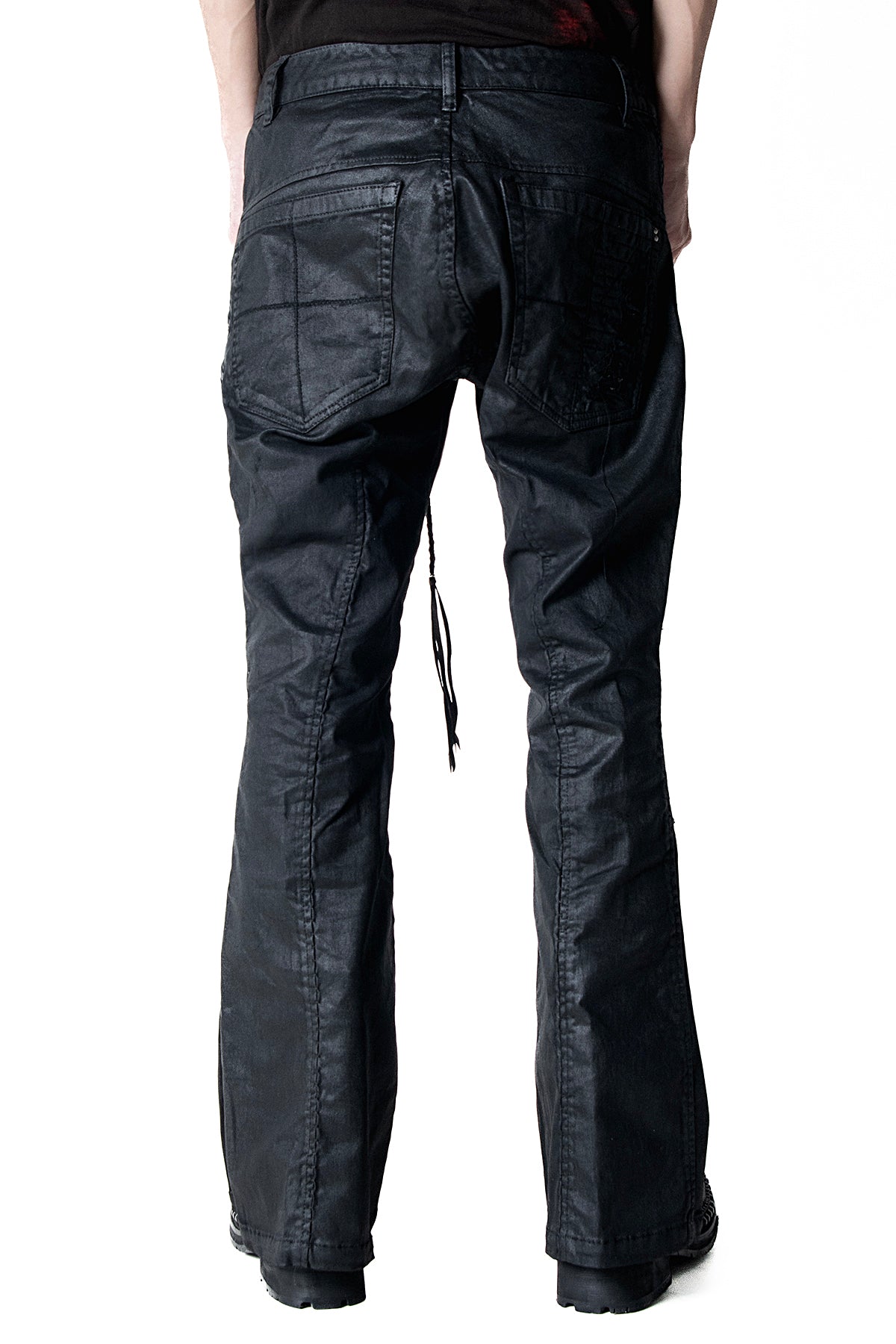 2502-PT18 Coating Double Zip Stretch Flare Pants