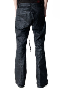 2502-PT18 Coating Double Zip Stretch Flare Pants