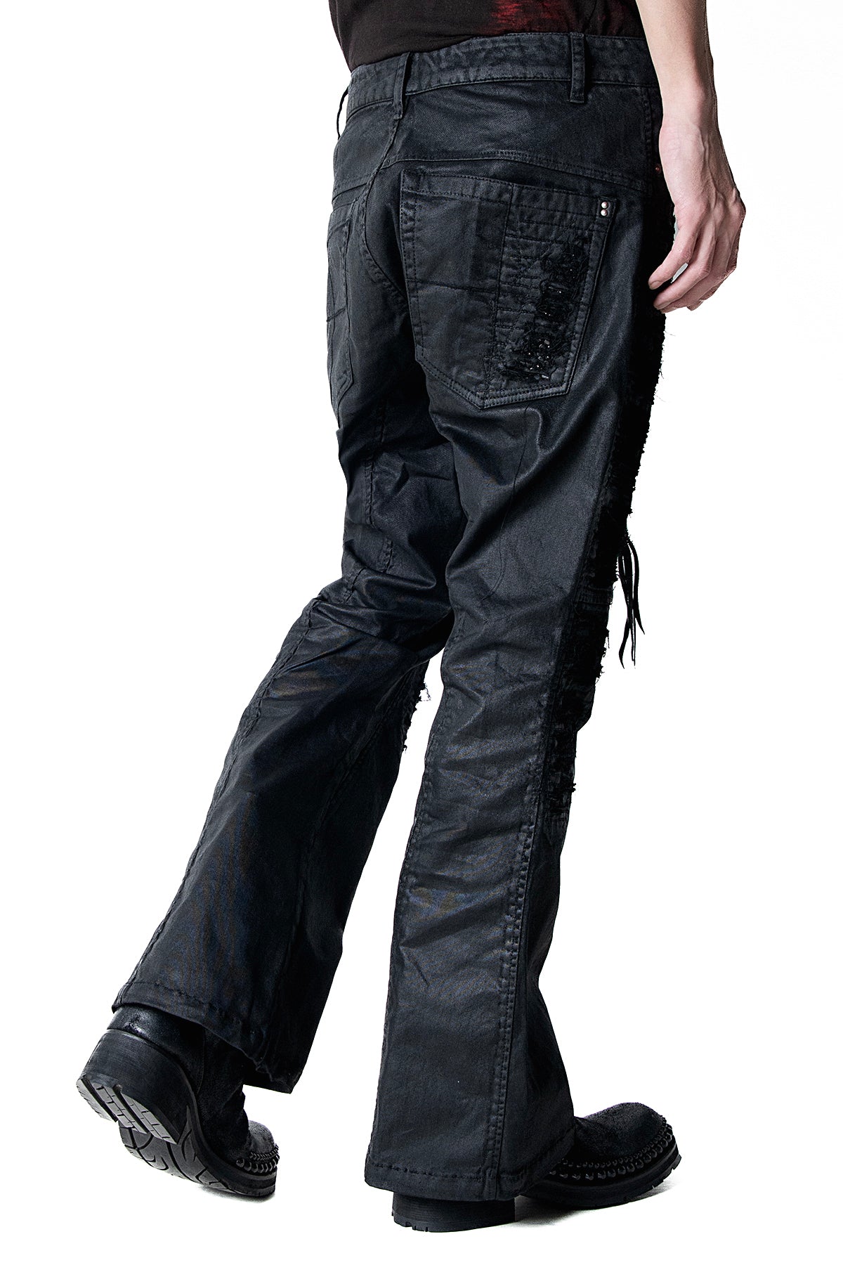2502-PT18 Coating Double Zip Stretch Flare Pants