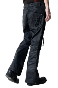 2502-PT18 Coating Double Zip Stretch Flare Pants