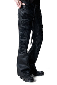 2502-PT18 Coating Double Zip Stretch Flare Pants