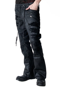 2502-PT18 Coating Double Zip Stretch Flare Pants