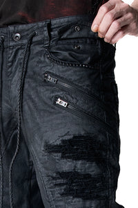 2502-PT18 Coating Double Zip Stretch Flare Pants