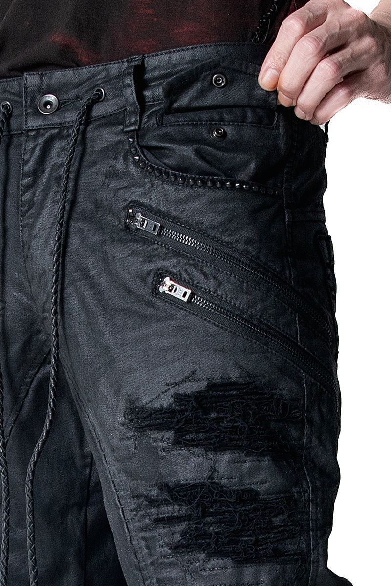 2502-PT18 Coating Double Zip Stretch Flare Pants