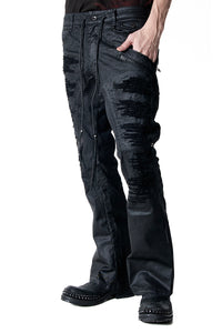 2502-PT18 Coating Double Zip Stretch Flare Pants