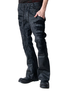 2502-PT18 Coating Double Zip Stretch Flare Pants