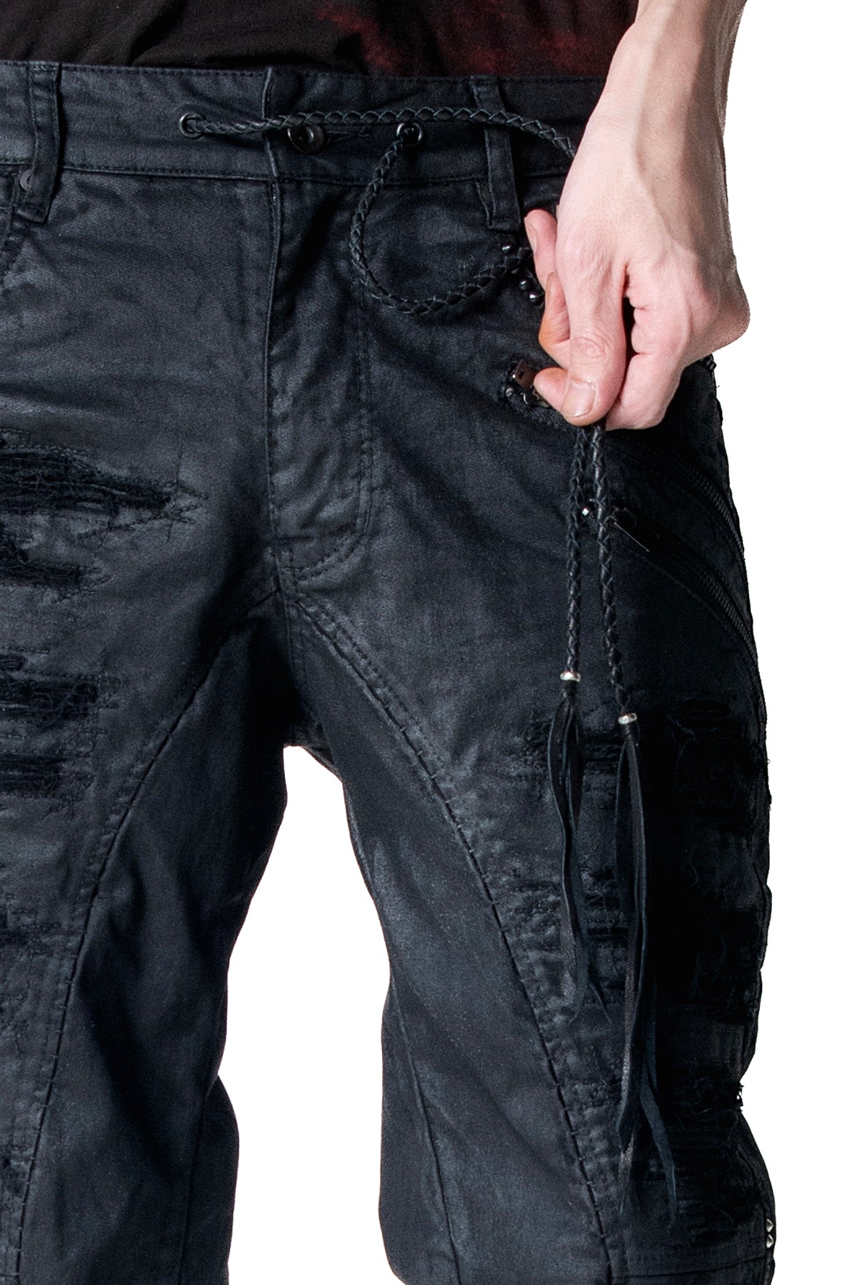 2502-PT18 Coating Double Zip Stretch Flare Pants