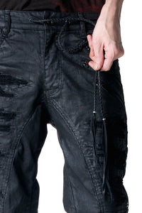 2502-PT18 Coating Double Zip Stretch Flare Pants