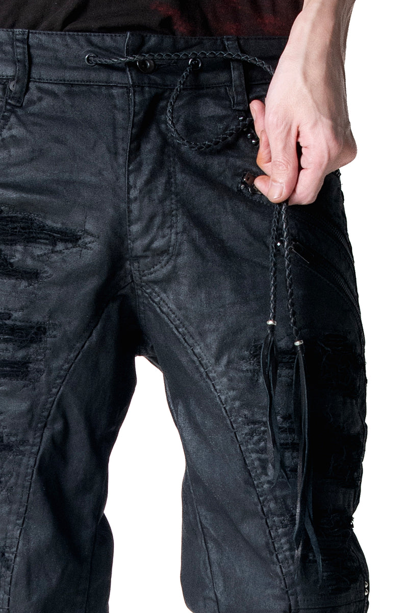 2502-PT18 Coating Double Zip Stretch Flare Pants