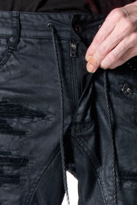 2502-PT18 Coating Double Zip Stretch Flare Pants