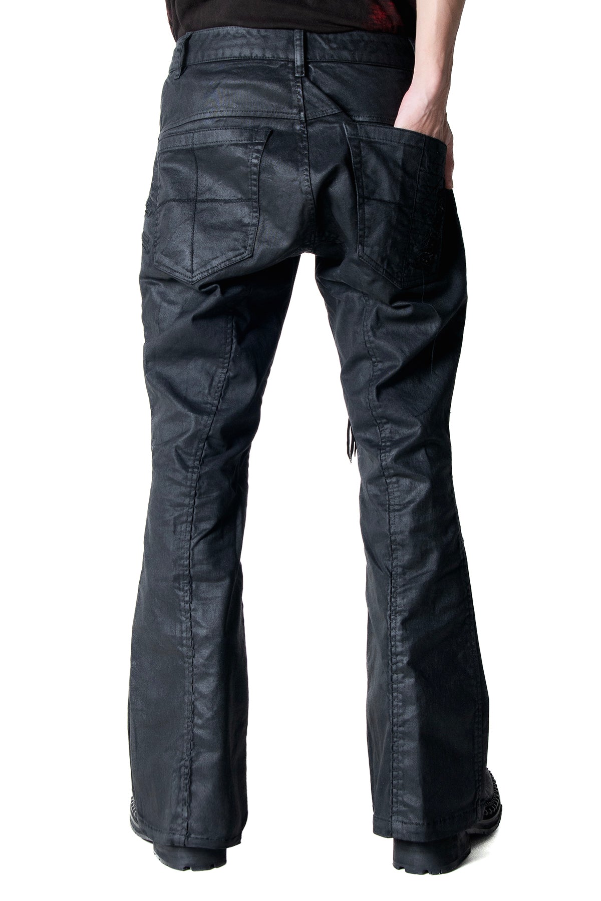 2502-PT18 Coating Double Zip Stretch Flare Pants