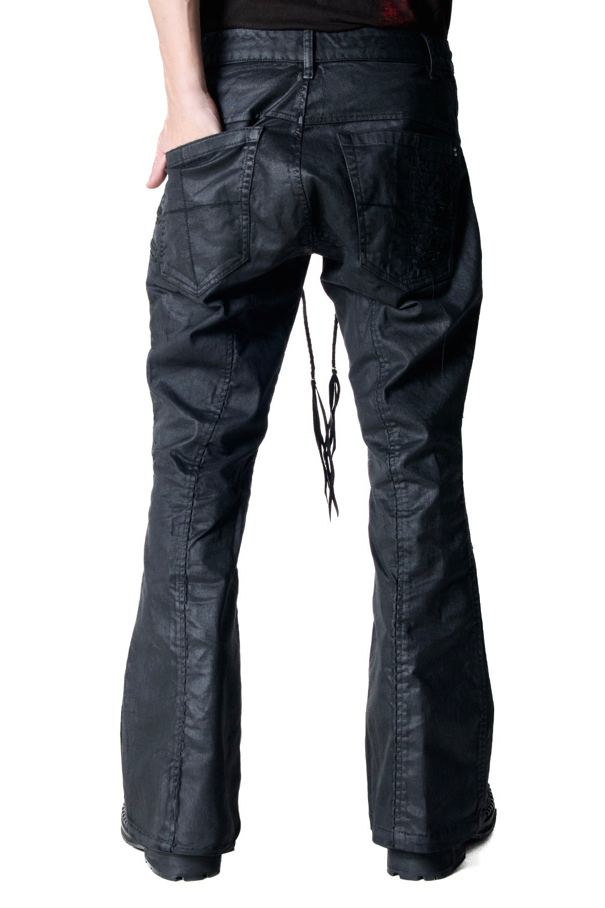 2502-PT18 Coating Double Zip Stretch Flare Pants